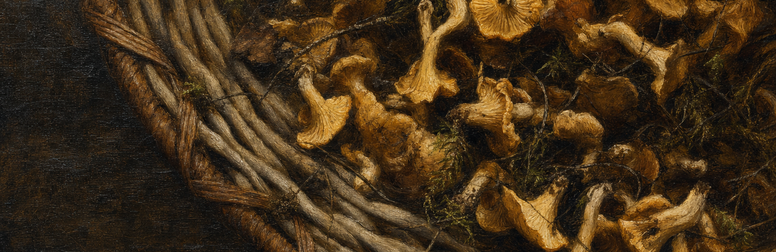 Stilleven met paddenstoelen in zeventiende-eeuwse schilderstijl